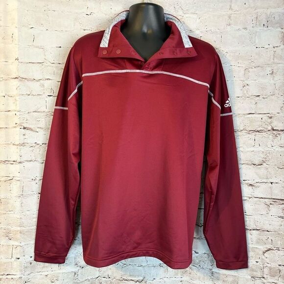 Adidas Stadium 1/4 Snap Sleeve Knit Pullover Midweight Red White Mens Size L - Picture 1 of 9